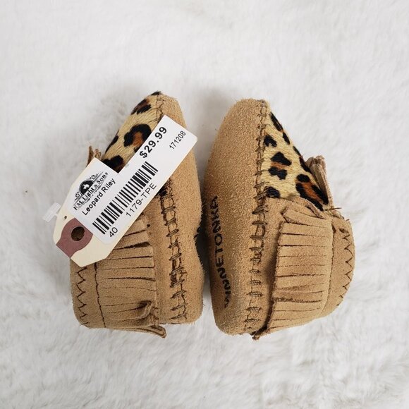 Minnetonka Riley Leopard Hair on Hide Baby Moccasins Size 1 NWT - Picture 5 of 12